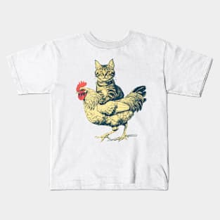 Funny Cat Riding a Chicken Kids T-Shirt